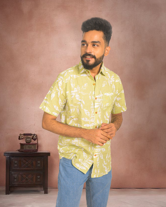 Premium Khadi Cotton Printed Shirt – Half Sleeve