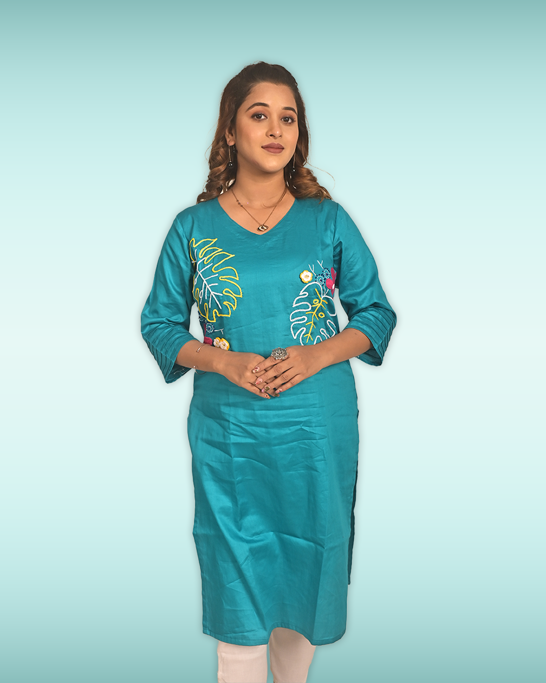 Malai Cotton Kurti with Hand Embroidery