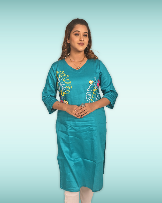 Malai Cotton Kurti with Hand Embroidery
