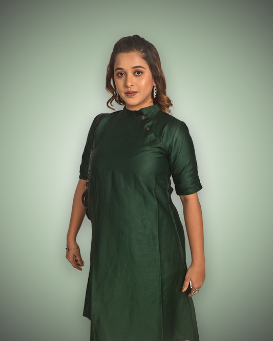 Elegant Dark Green Malai Cotton Kurti for Women