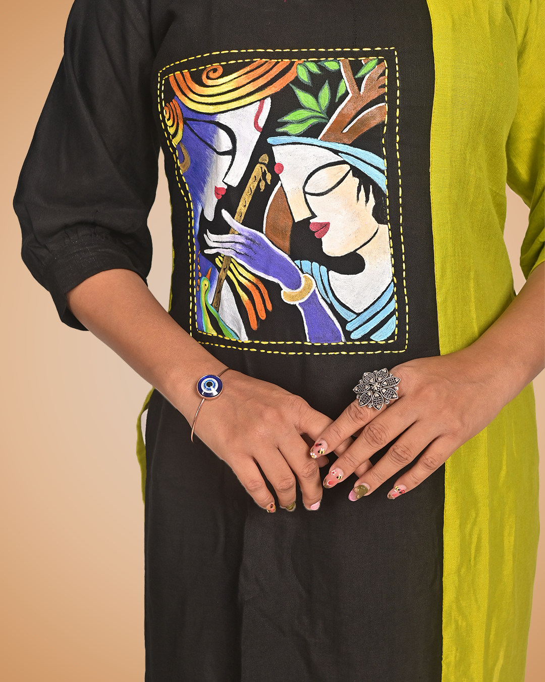 Linen Hand-Printed & Embroidered Fusion Kurti