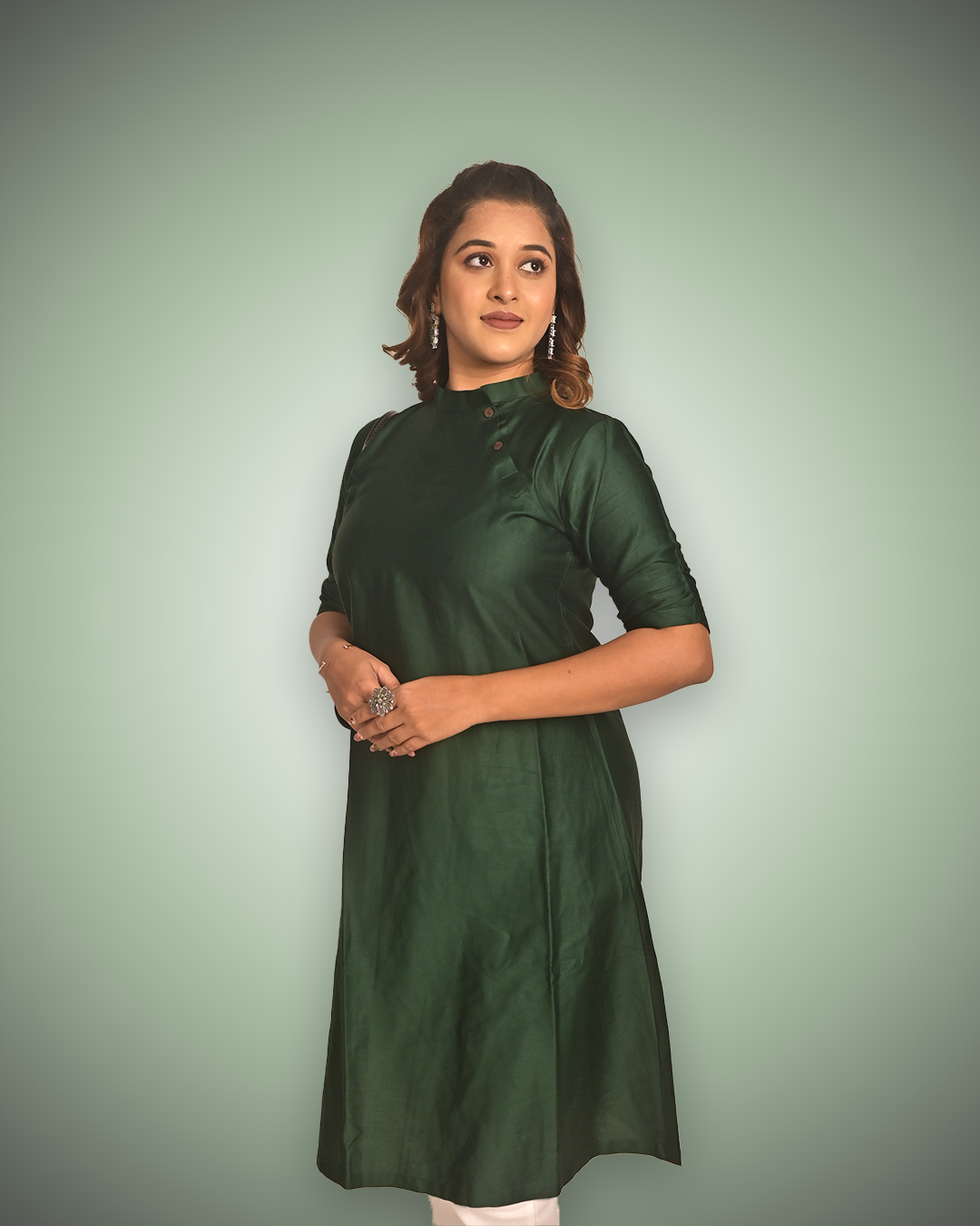 Elegant Dark Green Malai Cotton Kurti for Women