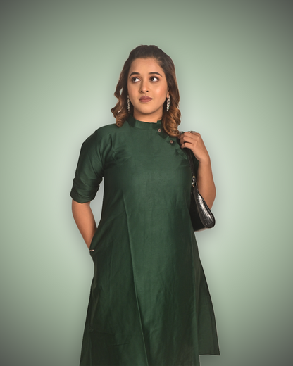 Elegant Dark Green Malai Cotton Kurti for Women