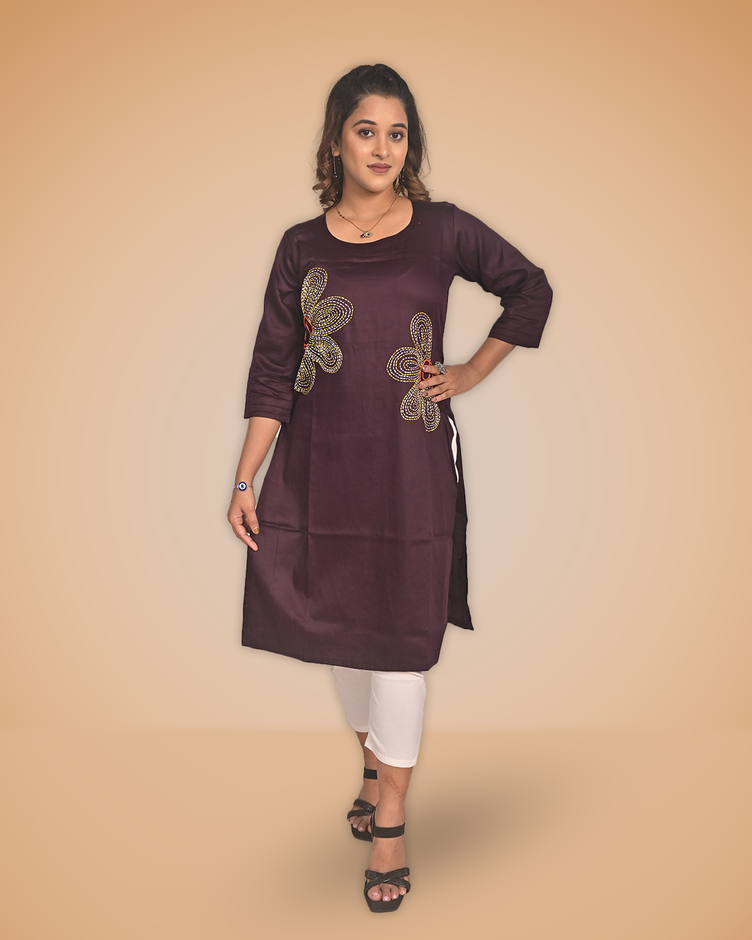 Malai Cotton Kurti with Hand Embroidery