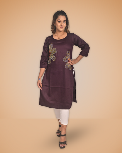Malai Cotton Kurti with Hand Embroidery