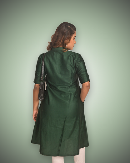 Elegant Dark Green Malai Cotton Kurti for Women