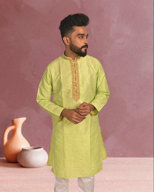 Premium Light Green Silk Kurta with Embroidery