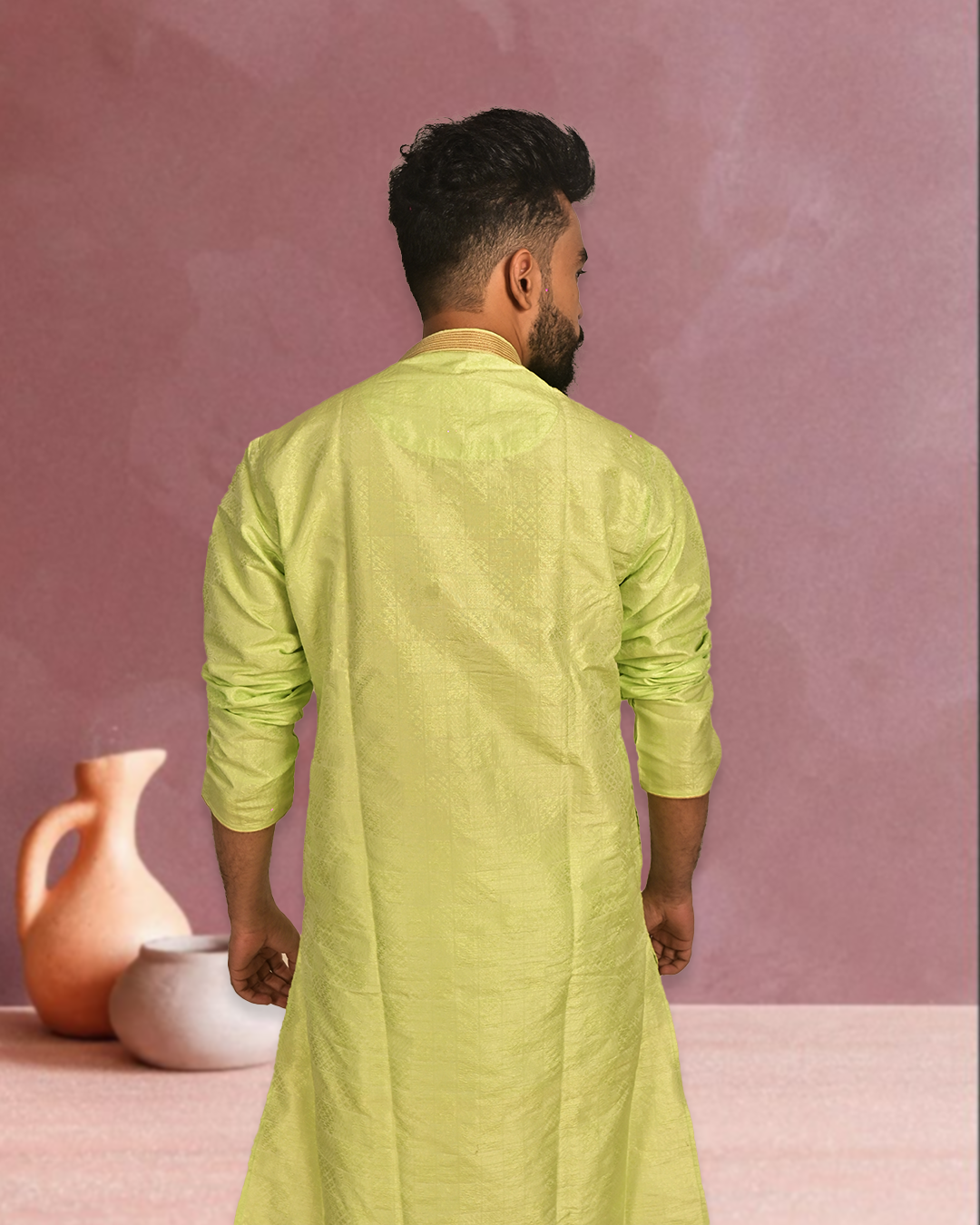 Premium Light Green Silk Kurta with Embroidery