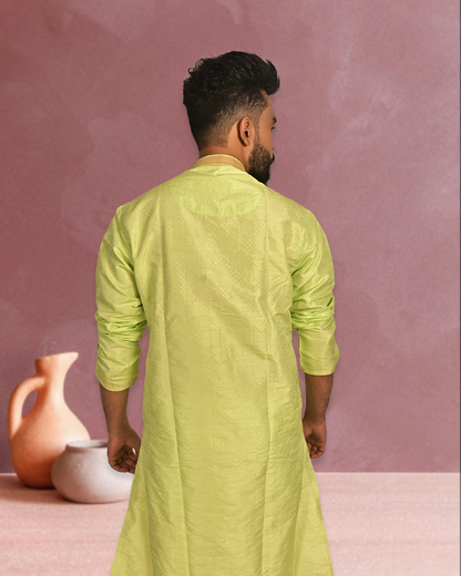 Premium Light Green Silk Kurta with Embroidery