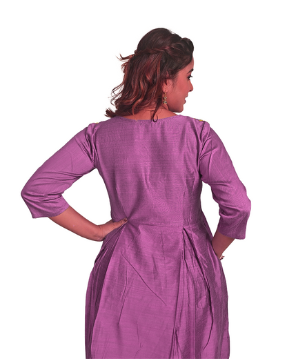 Purple Dupion Silk Hand-Embroidered Dress