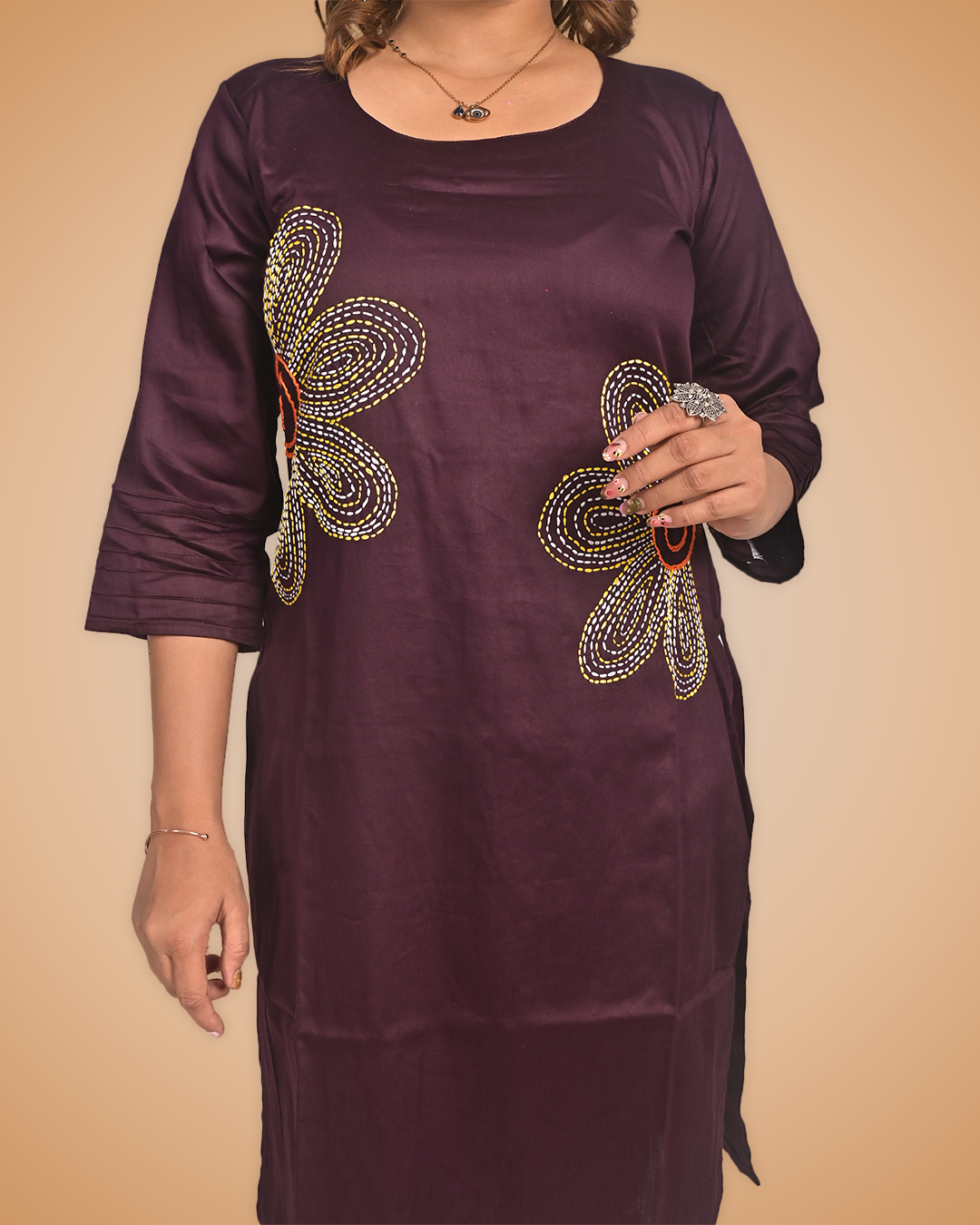 Malai Cotton Kurti with Hand Embroidery