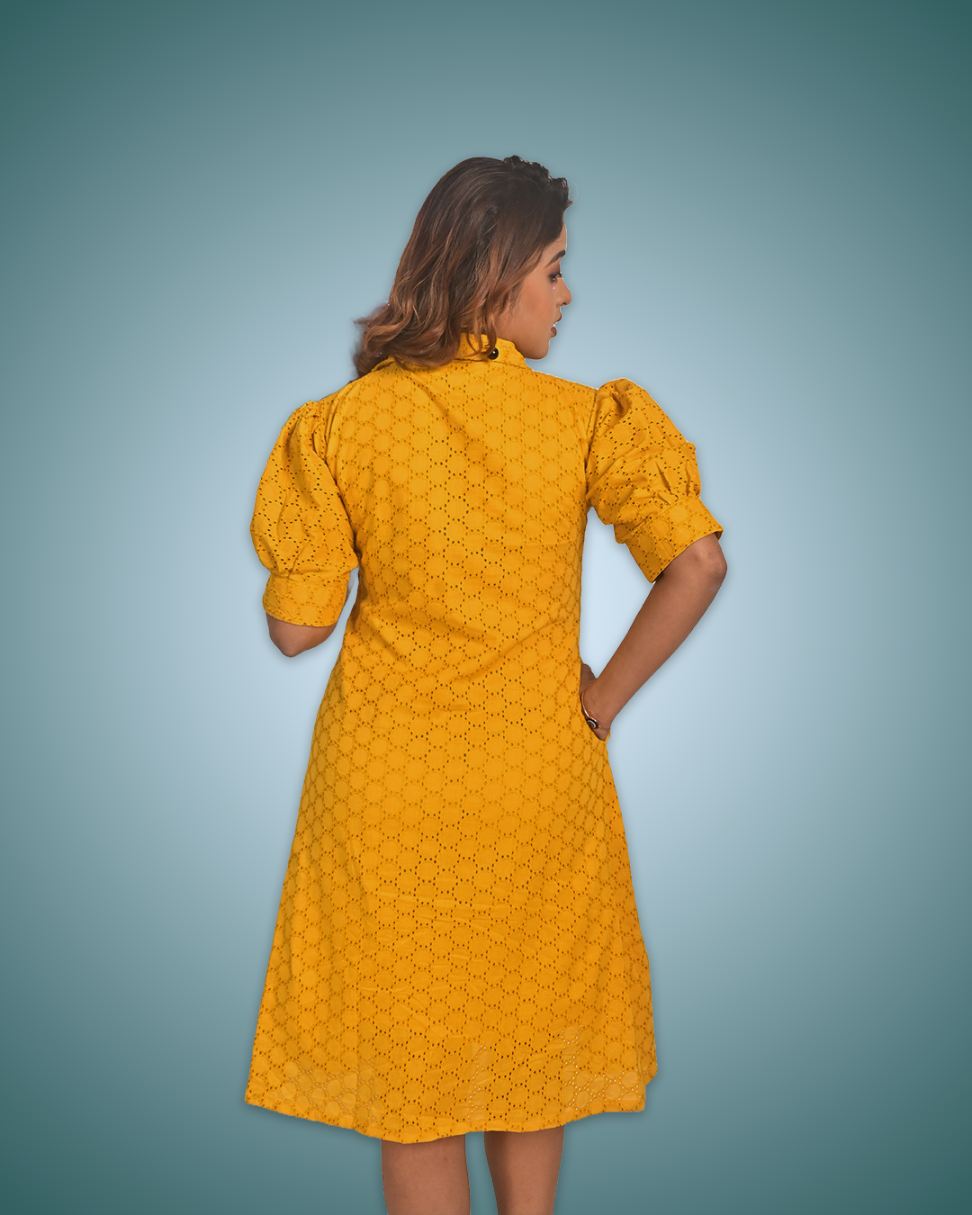 Sunny Hakoba Chikankari Cotton Dress – Yellow Elegance