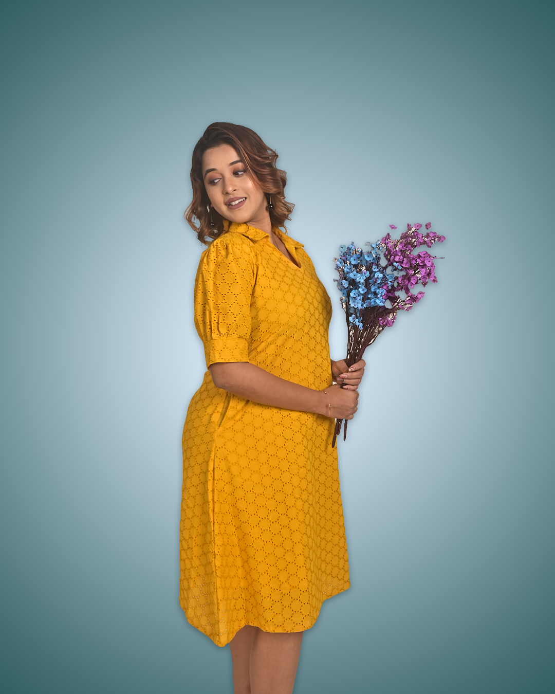 Sunny Hakoba Chikankari Cotton Dress – Yellow Elegance