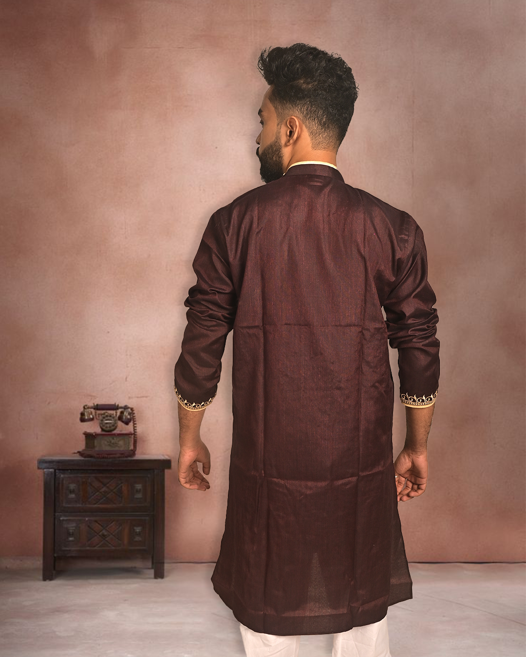 Elegant Brown Cotton Kurta with Embroidery
