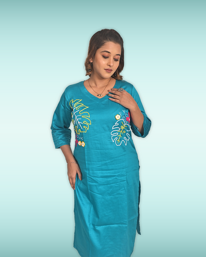 Malai Cotton Kurti with Hand Embroidery