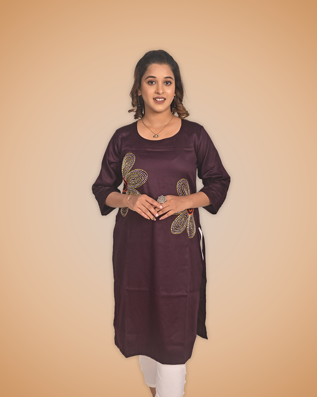 Malai Cotton Kurti with Hand Embroidery