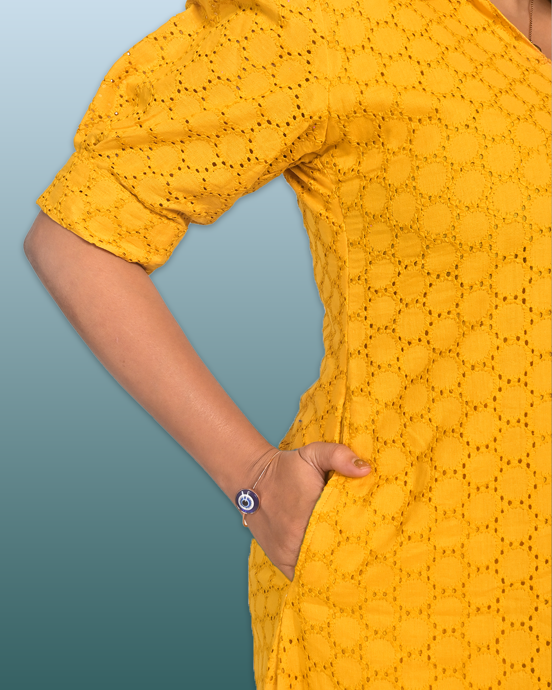 Sunny Hakoba Chikankari Cotton Dress – Yellow Elegance