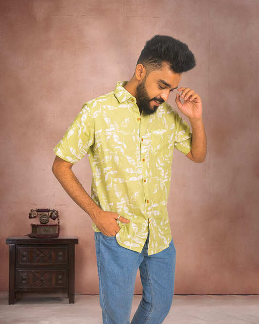 Premium Khadi Cotton Printed Shirt – Half Sleeve