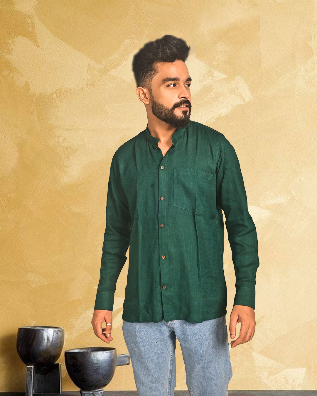 Premium Linen Cotton Solid Shirt – Full Sleeve