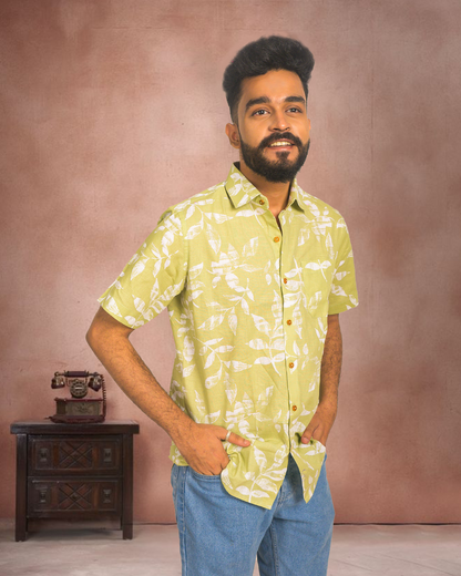 Premium Khadi Cotton Printed Shirt – Half Sleeve