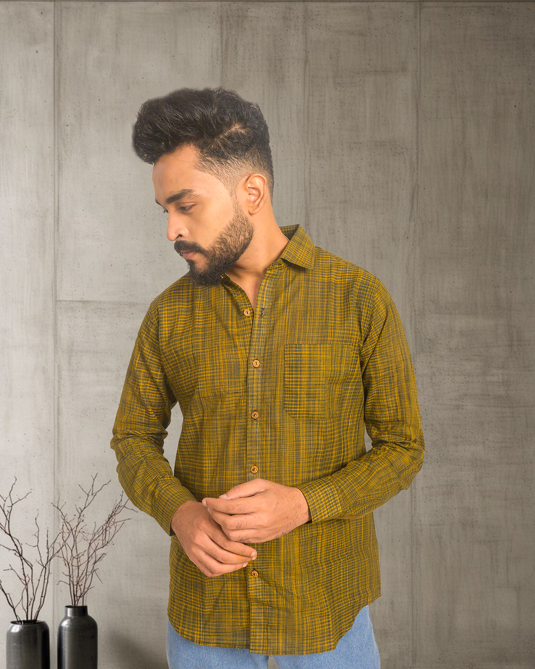 Premium Khadi Cotton Checkered Shirt – Full Sleeve