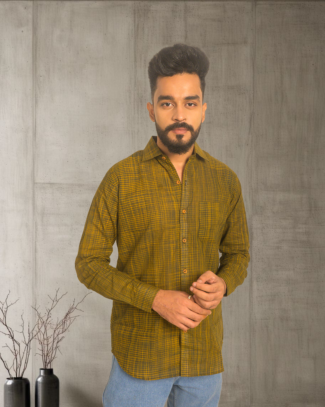 Premium Khadi Cotton Checkered Shirt – Full Sleeve