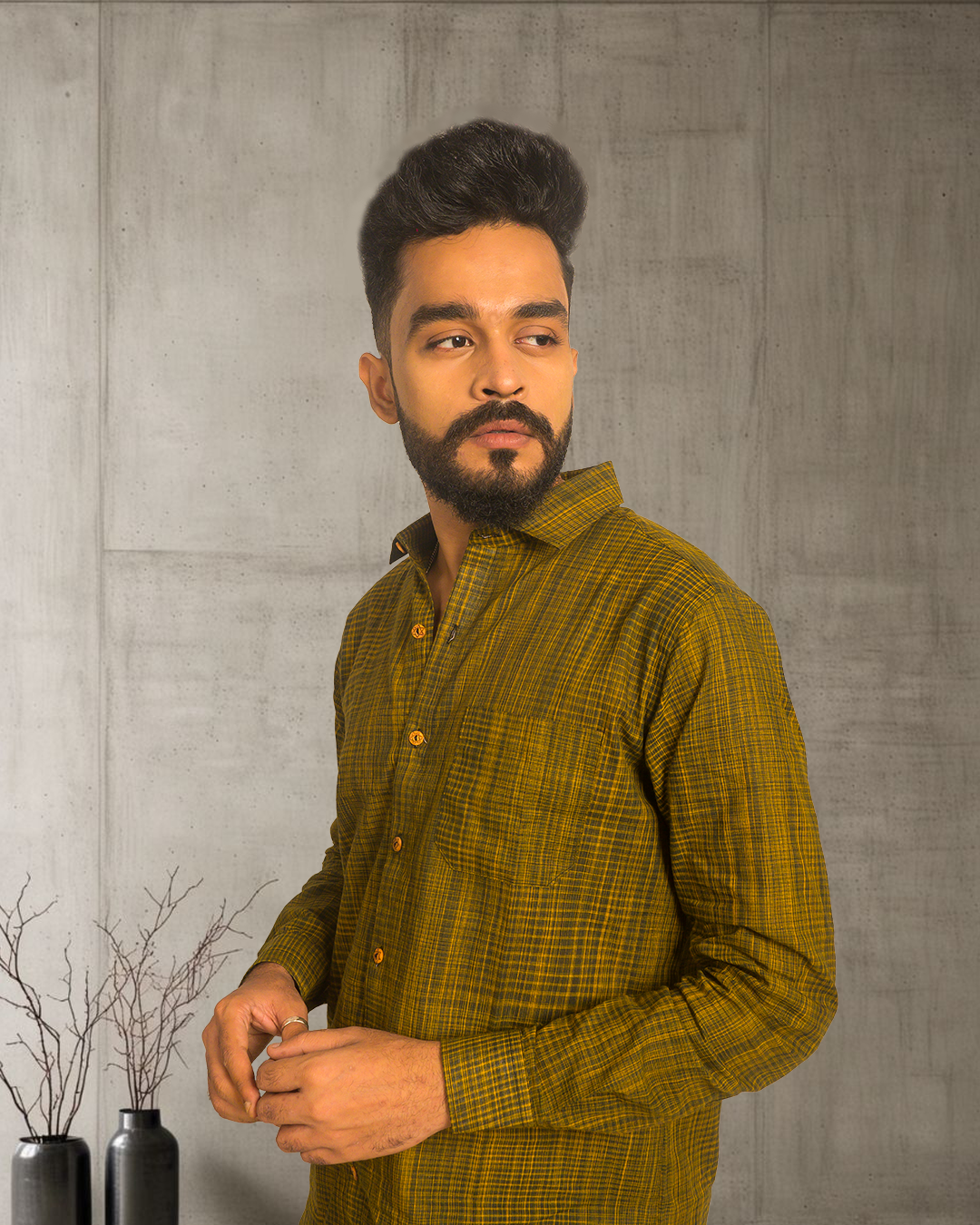 Premium Khadi Cotton Checkered Shirt – Full Sleeve