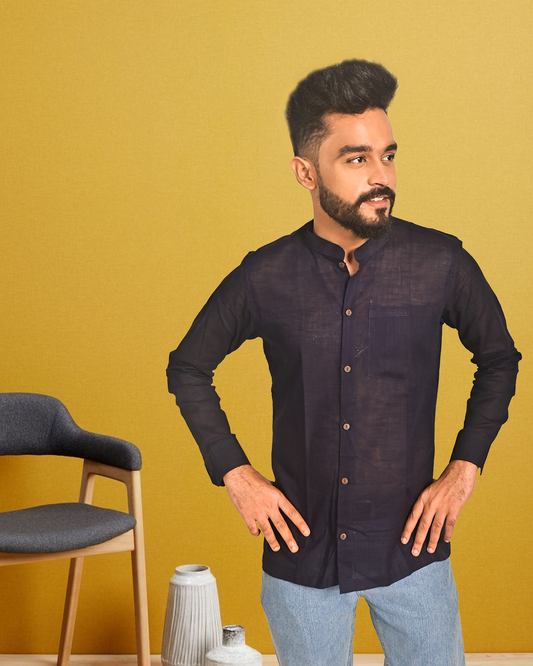 Pure Cotton Mandarin Collar Shirt for Men
