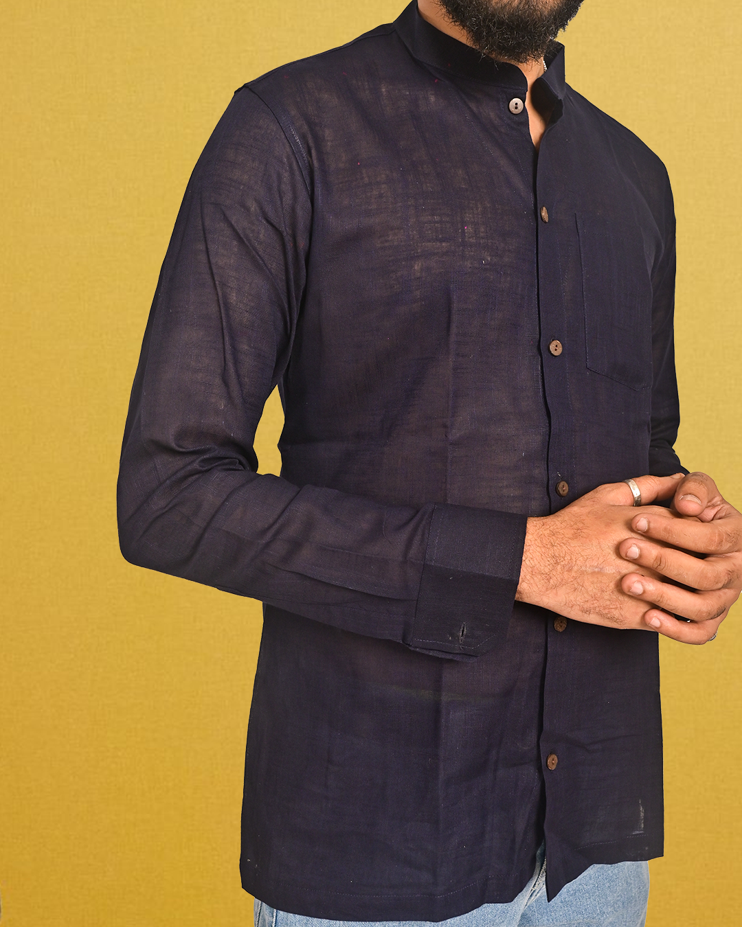 Pure Cotton Mandarin Collar Shirt for Men