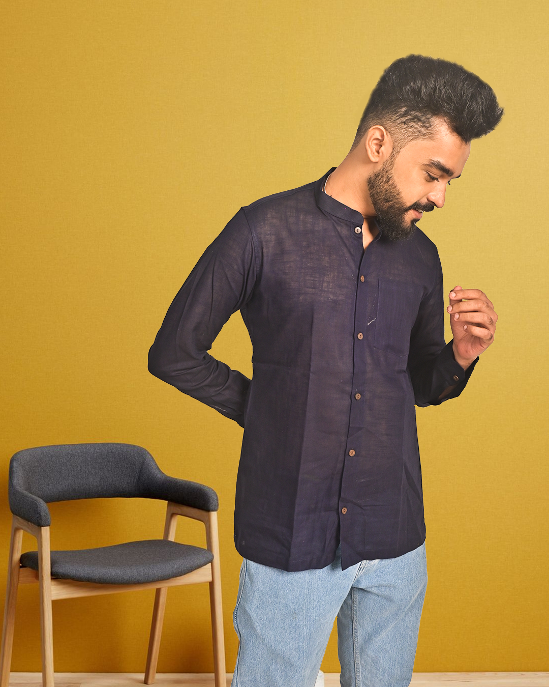 Pure Cotton Mandarin Collar Shirt for Men
