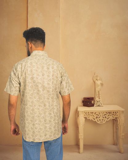 Elegant Khadi Cotton Printed Shirt – Half Sleeve