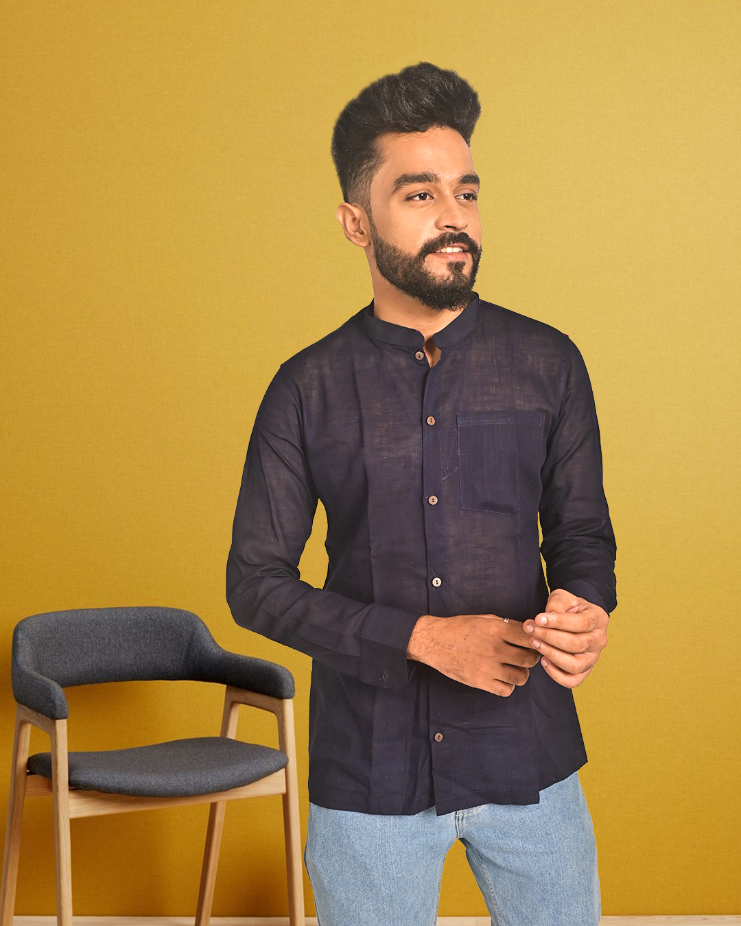 Pure Cotton Mandarin Collar Shirt for Men