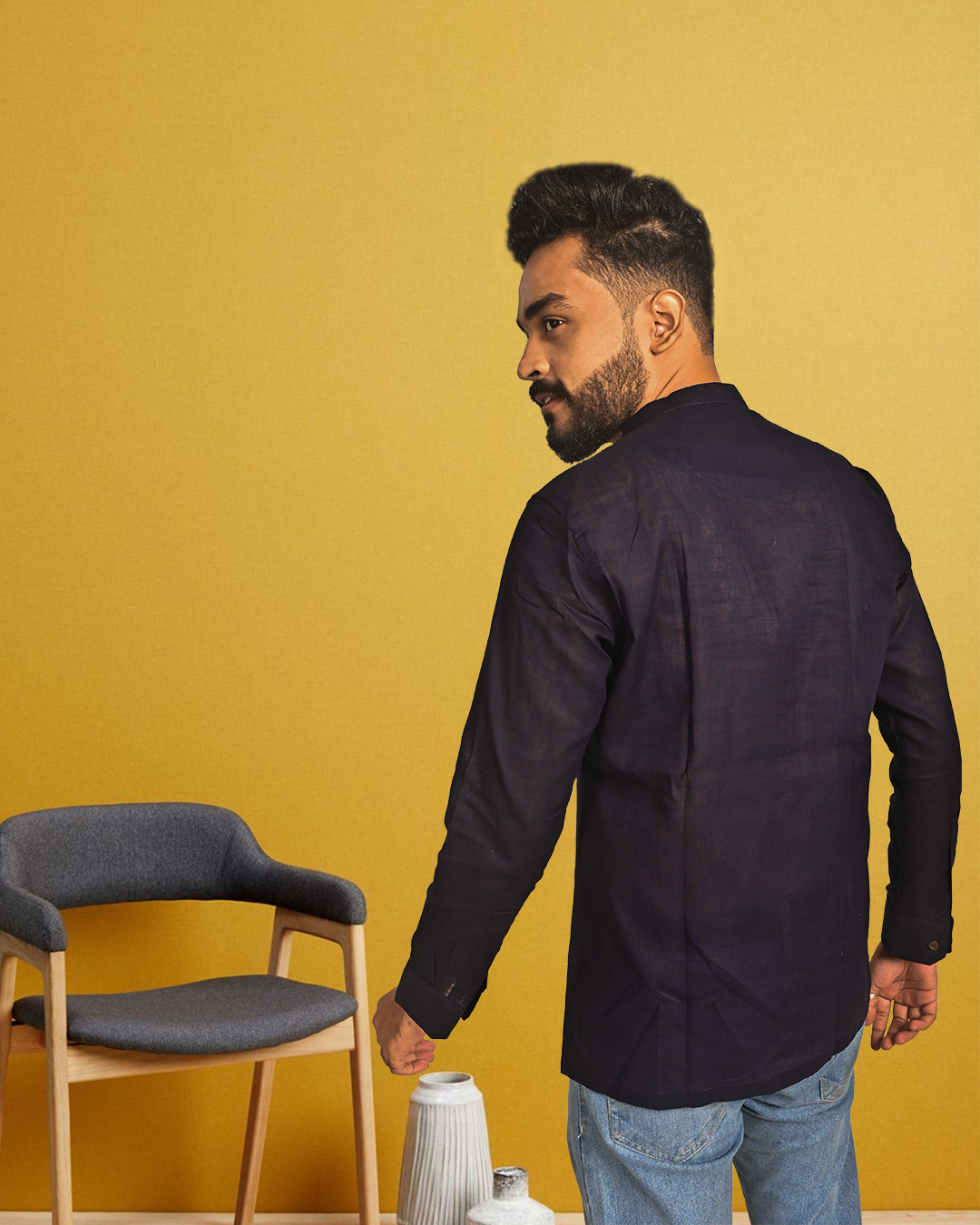 Pure Cotton Mandarin Collar Shirt for Men