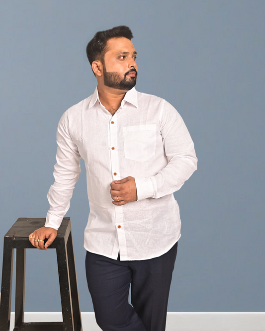 Classic White Pure Cotton Shirt for Men