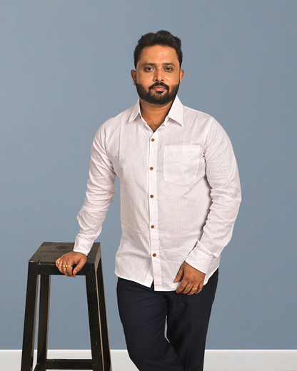 Classic White Pure Cotton Shirt for Men