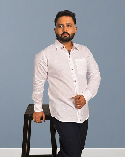 Classic White Pure Cotton Shirt for Men