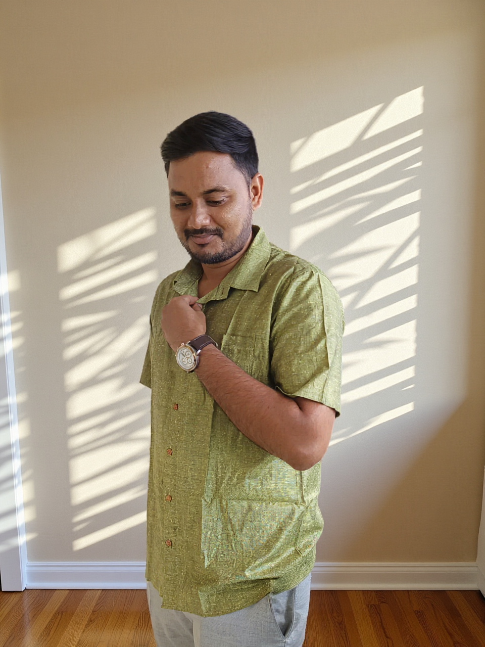 Men’s Handwoven Green Cotton Shirt – Casual & Stylish Wear