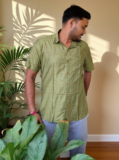 Men’s Handwoven Green Cotton Shirt – Casual & Stylish Wear
