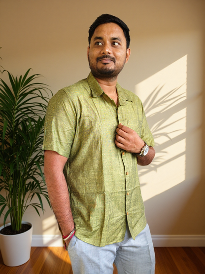Men’s Handwoven Green Cotton Shirt – Casual & Stylish Wear
