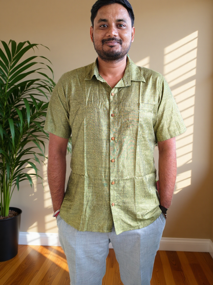 Men’s Handwoven Green Cotton Shirt – Casual & Stylish Wear