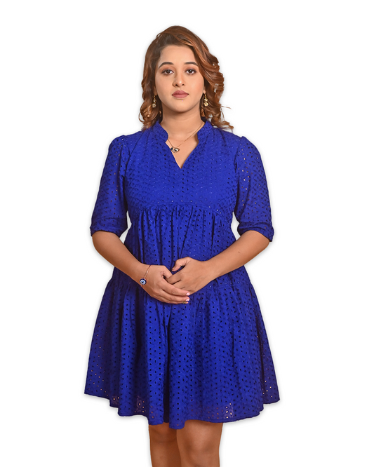 Elegant Cotton Hakoba Chikankari Dress – Royal Blue