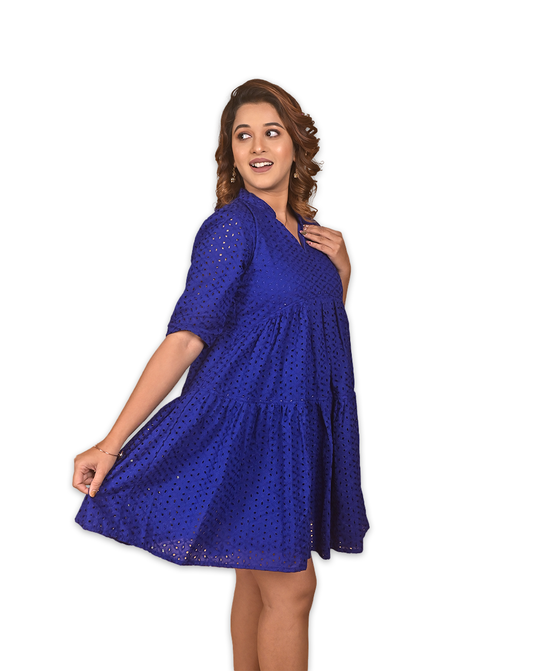 Elegant Cotton Hakoba Chikankari Dress – Royal Blue