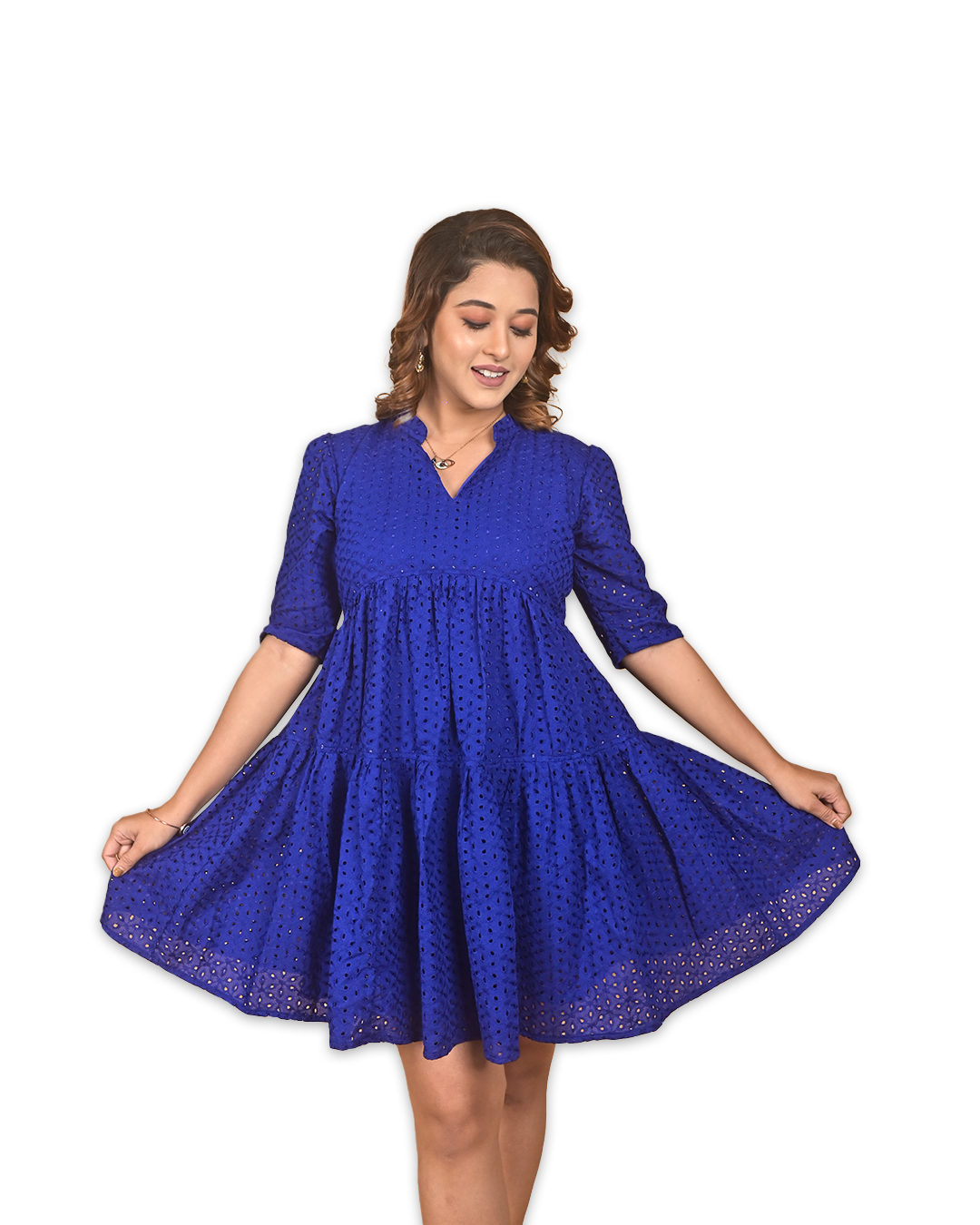 Elegant Cotton Hakoba Chikankari Dress – Royal Blue