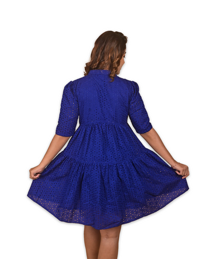 Elegant Cotton Hakoba Chikankari Dress – Royal Blue