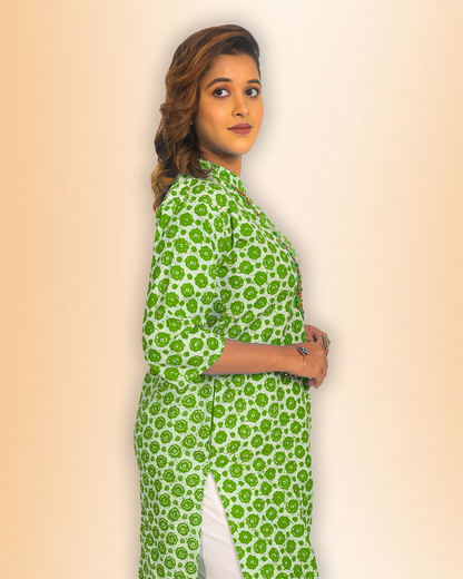 Aqua Blue Handblock Print Cotton Kurti – Elegant Everyday Wear