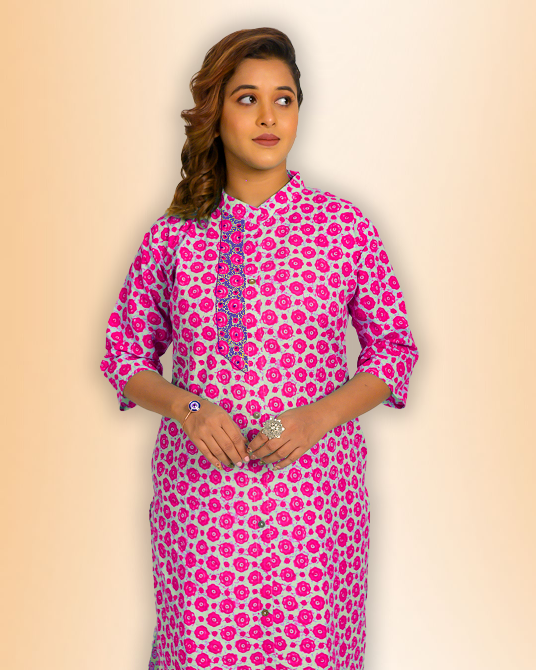 Aqua Blue Handblock Print Cotton Kurti – Elegant Everyday Wear