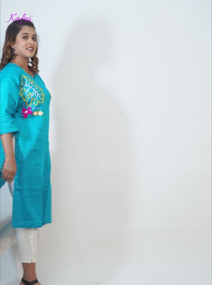 Malai Cotton Kurti with Hand Embroidery
