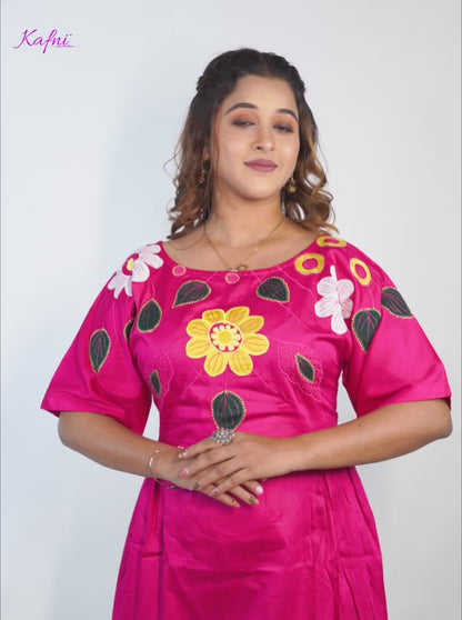 Pink Cotton Dress With Hand-Embroidered Floral design