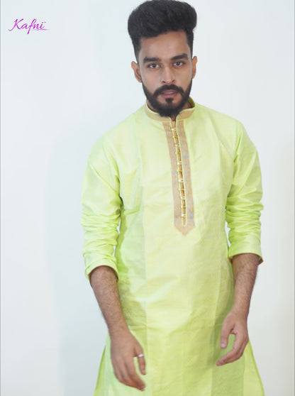 Premium Light Green Silk Kurta with Embroidery