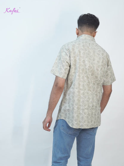 Elegant Khadi Cotton Printed Shirt – Half Sleeve
